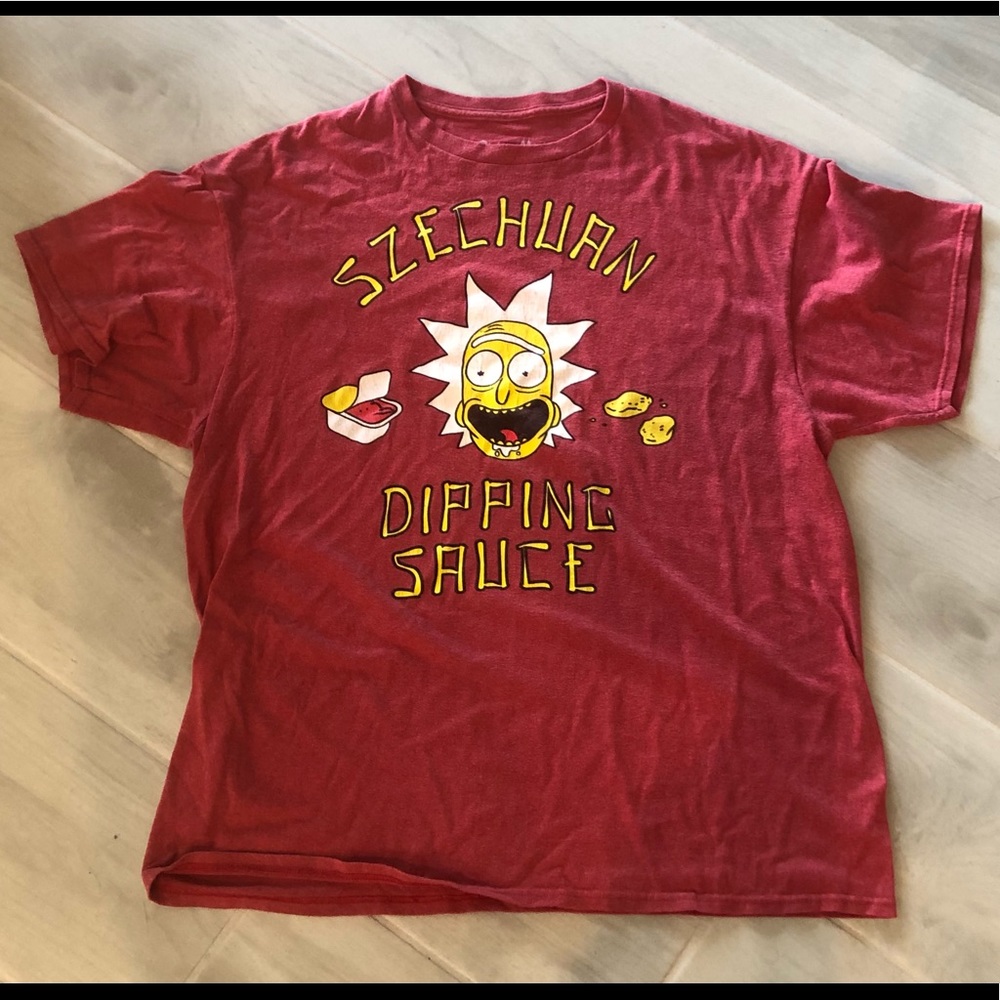 RICK AND MORTY ADULT SWIM SZECHUAN DIPPING SAUCE RIPPLE JUNCTION XL RED T-SHIRT